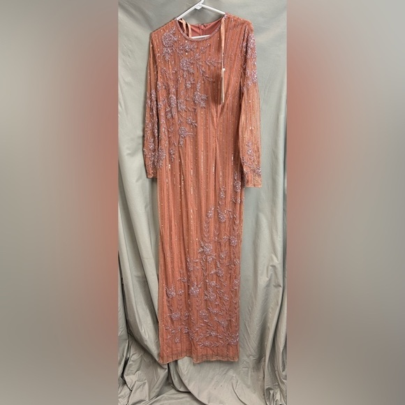 MAC DUGGAL 93626 Pink Embellished High Neck Illusion Long Sleeve Gown - Picture 4 of 6